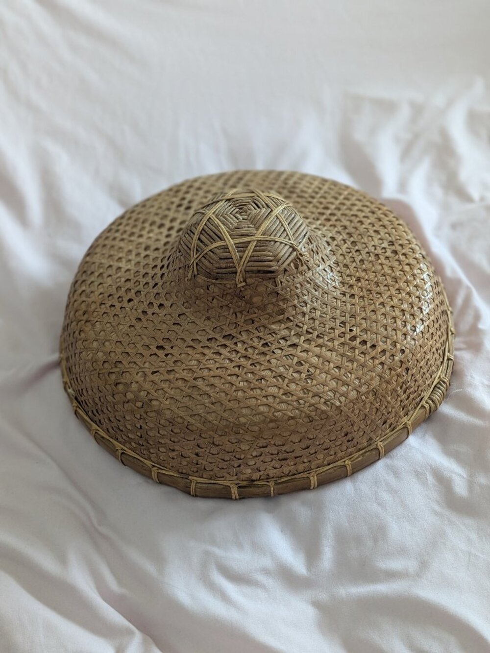 Vintage Tan Woven Bamboo Conical Sun Hat